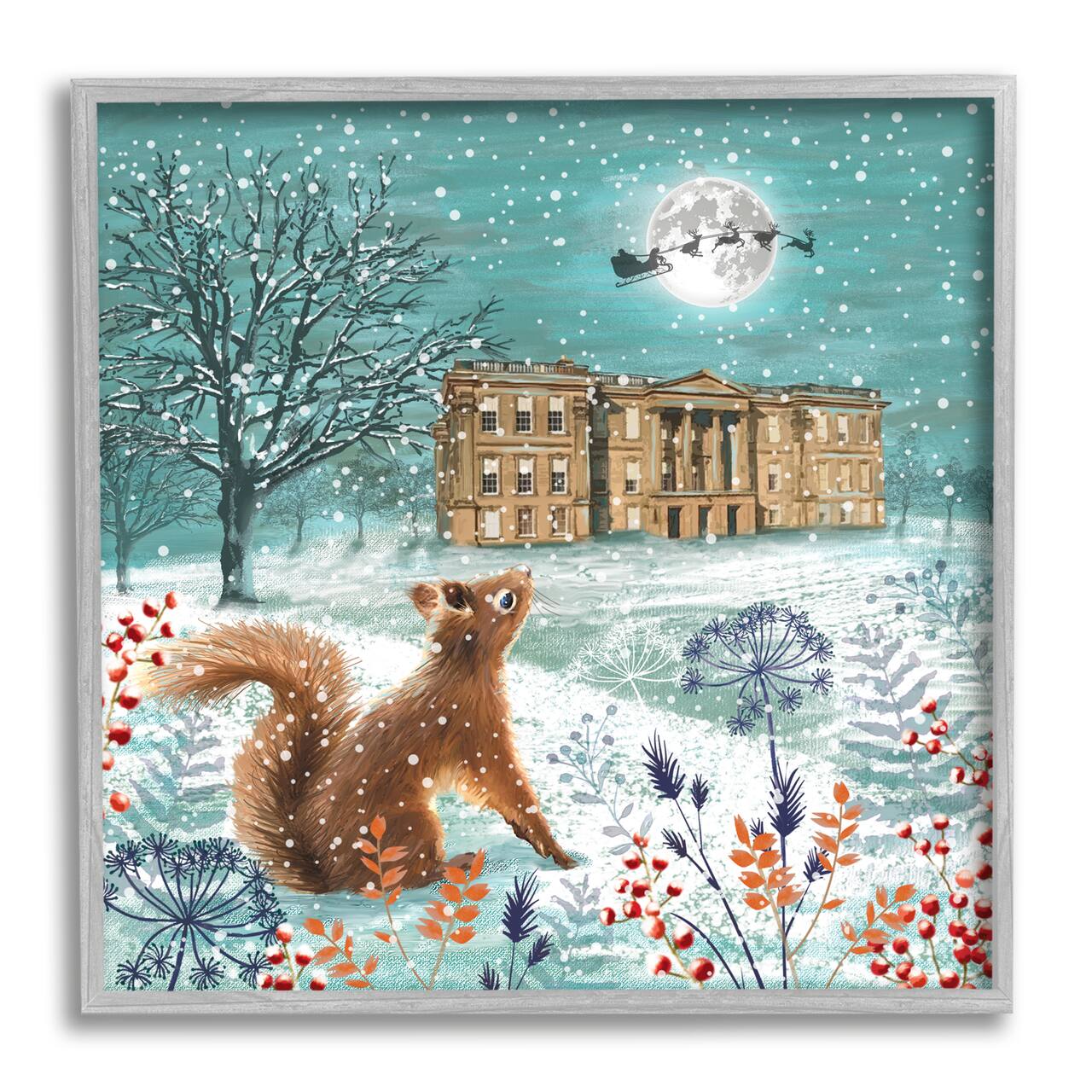 Stupell Industries Squirrel Watching Santa Claus Framed Giclee Art